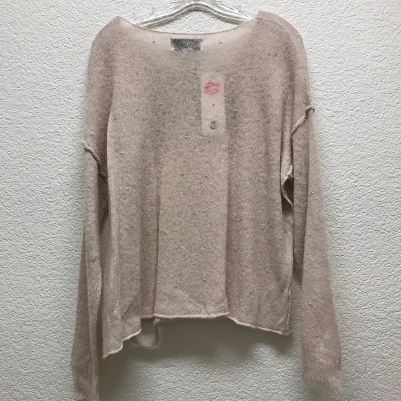 WILDFOX Sweater Wool Blend Distressed Beaded Lightweight NWT Tan Medium - Picture 5 of 9